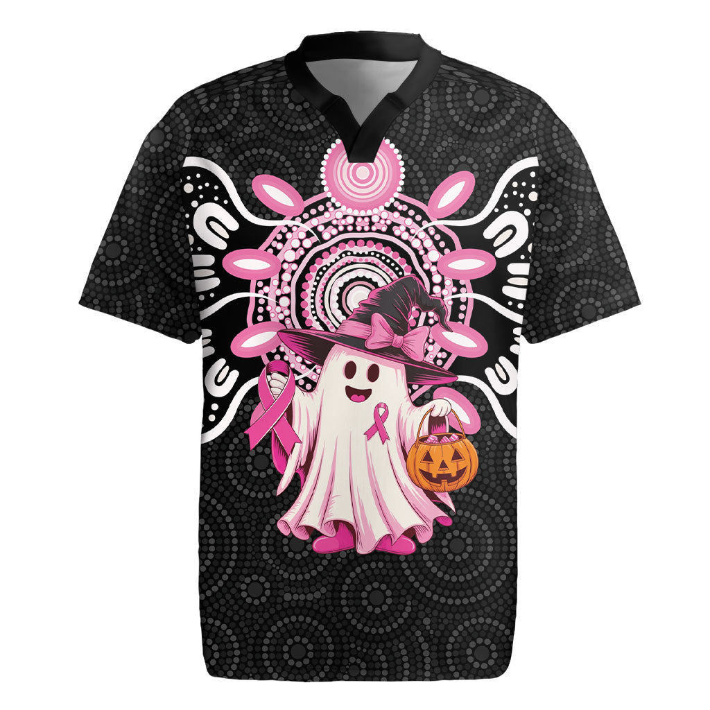 Spooky Pink Ghost Rugby Jersey Aboriginal Halloween Wear Pink