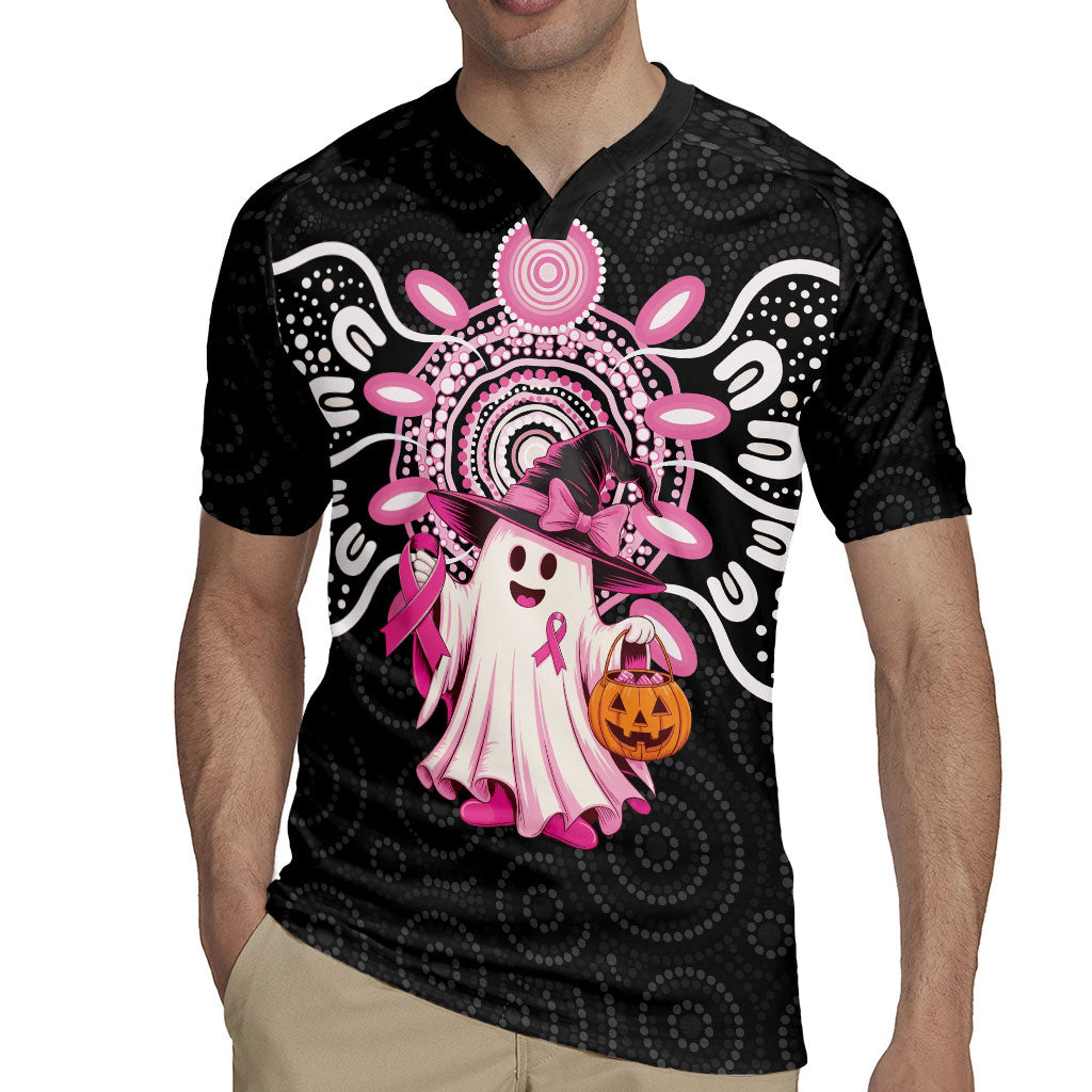 Spooky Pink Ghost Rugby Jersey Aboriginal Halloween Wear Pink