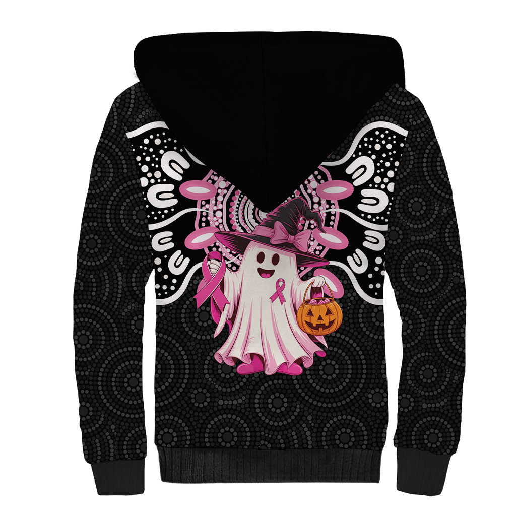 Spooky Pink Ghost Sherpa Hoodie Aboriginal Halloween Wear Pink