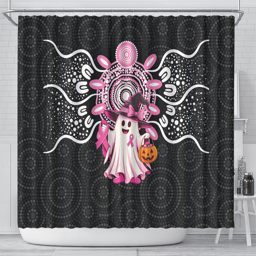 Spooky Pink Ghost Shower Curtain Aboriginal Halloween Wear Pink