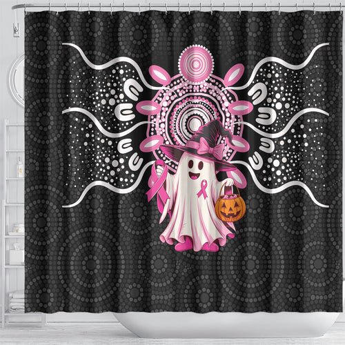 Spooky Pink Ghost Shower Curtain Aboriginal Halloween Wear Pink