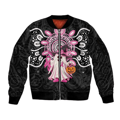 Spooky Pink Ghost Sleeve Zip Bomber Jacket Aboriginal Halloween Wear Pink
