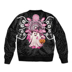 Spooky Pink Ghost Sleeve Zip Bomber Jacket Aboriginal Halloween Wear Pink