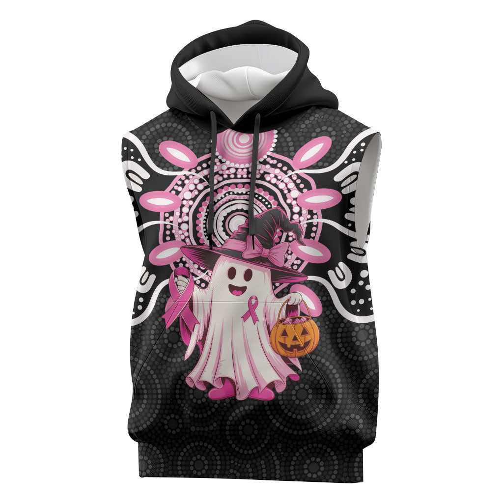 Spooky Pink Ghost Sleeveless Hoodie Aboriginal Halloween Wear Pink