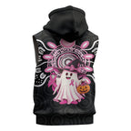 Spooky Pink Ghost Sleeveless Hoodie Aboriginal Halloween Wear Pink