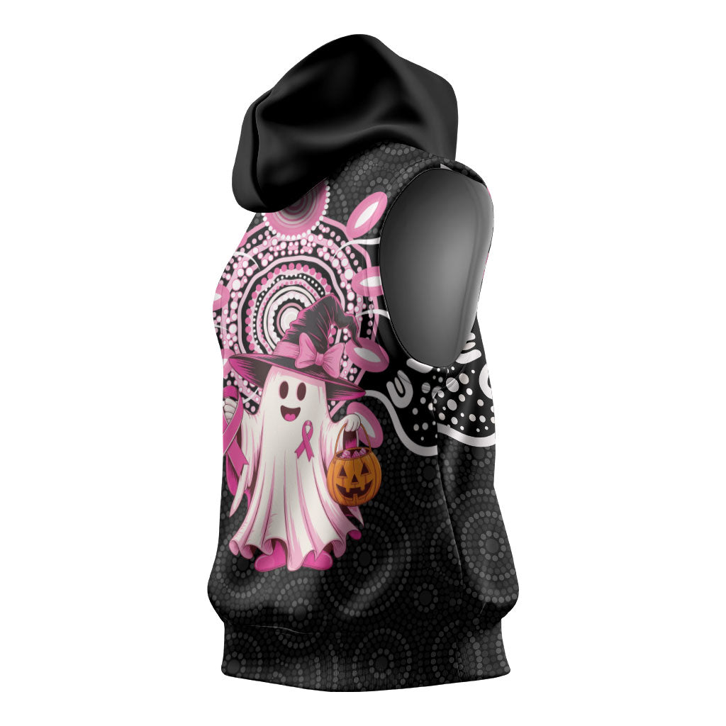 Spooky Pink Ghost Sleeveless Hoodie Aboriginal Halloween Wear Pink
