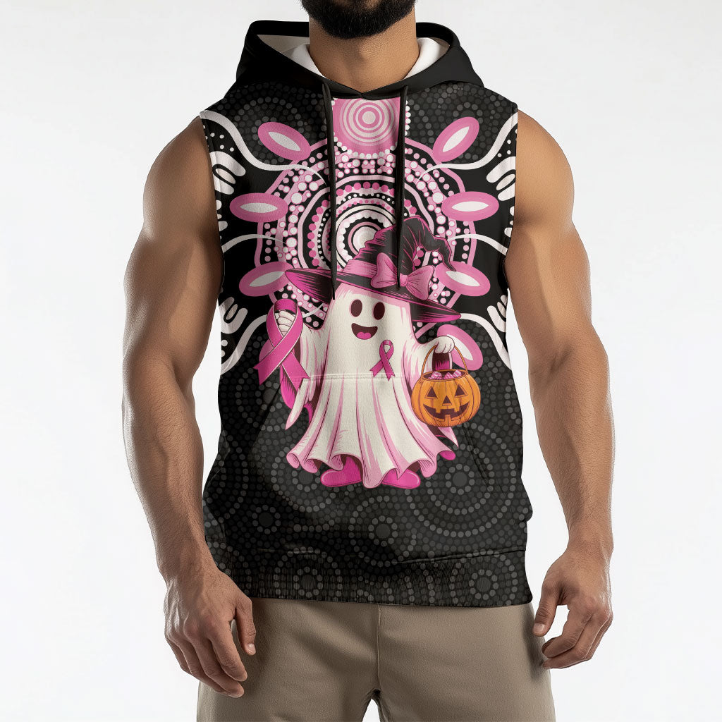 Spooky Pink Ghost Sleeveless Hoodie Aboriginal Halloween Wear Pink
