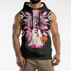 Spooky Pink Ghost Sleeveless Hoodie Aboriginal Halloween Wear Pink