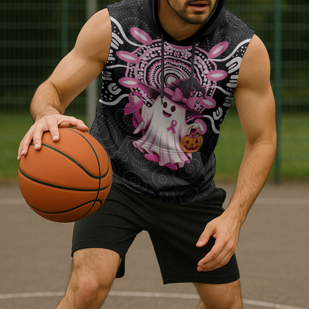 Spooky Pink Ghost Sleeveless Hoodie Aboriginal Halloween Wear Pink