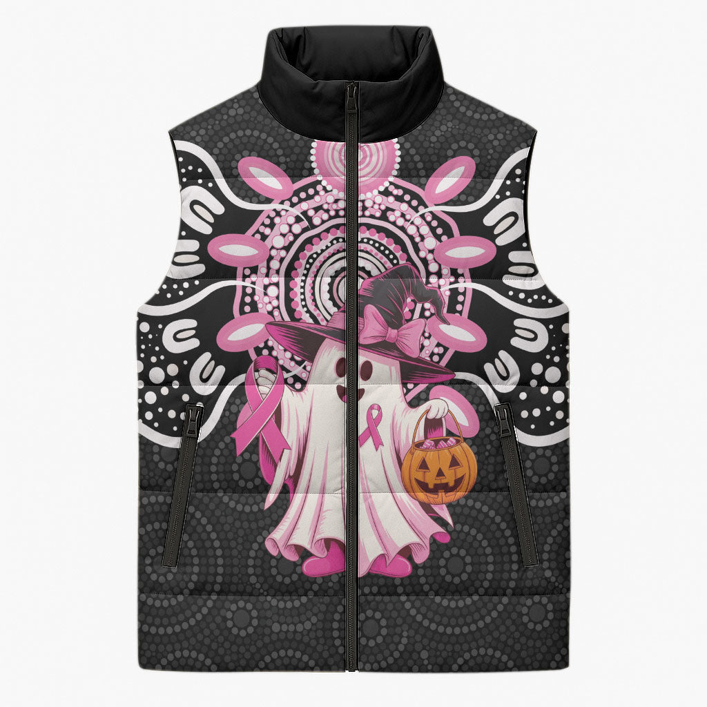 Spooky Pink Ghost Sleeveless Puffer Jacket Aboriginal Halloween Wear Pink