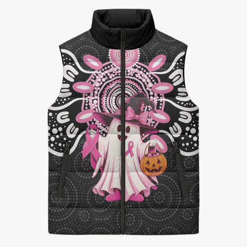 Spooky Pink Ghost Sleeveless Puffer Jacket Aboriginal Halloween Wear Pink