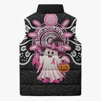 Spooky Pink Ghost Sleeveless Puffer Jacket Aboriginal Halloween Wear Pink
