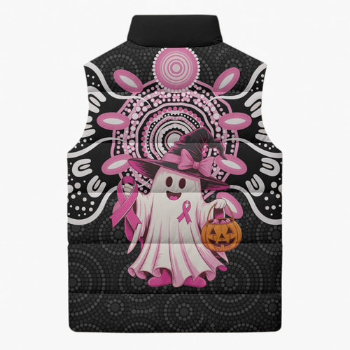 Spooky Pink Ghost Sleeveless Puffer Jacket Aboriginal Halloween Wear Pink