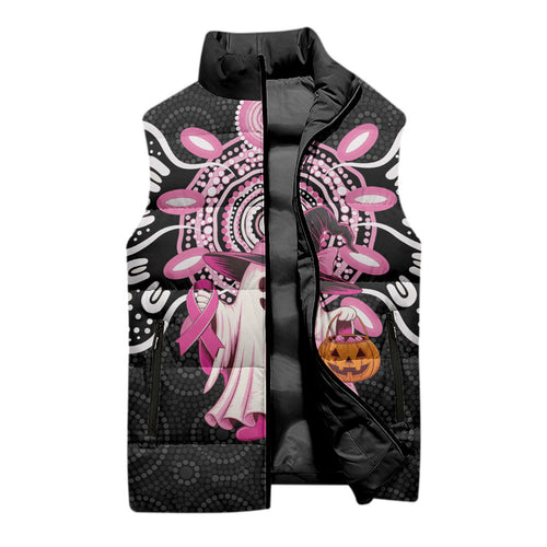 Spooky Pink Ghost Sleeveless Puffer Jacket Aboriginal Halloween Wear Pink