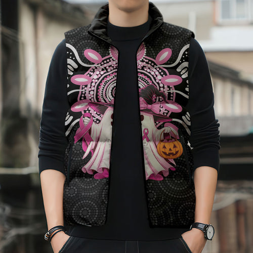 Spooky Pink Ghost Sleeveless Puffer Jacket Aboriginal Halloween Wear Pink