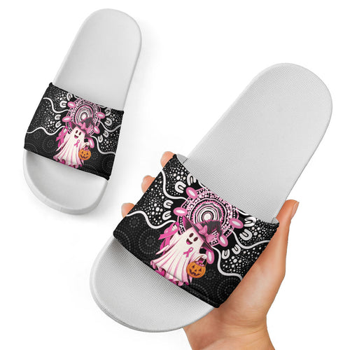 Spooky Pink Ghost Slide Sandals Aboriginal Halloween Wear Pink