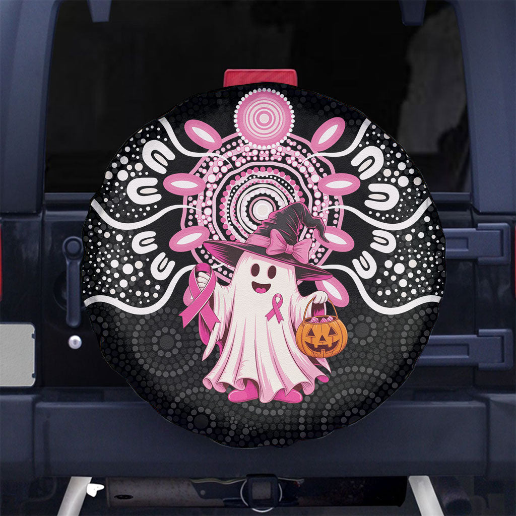 Spooky Pink Ghost Spare Tire Cover Aboriginal Halloween Wear Pink