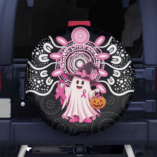 Spooky Pink Ghost Spare Tire Cover Aboriginal Halloween Wear Pink