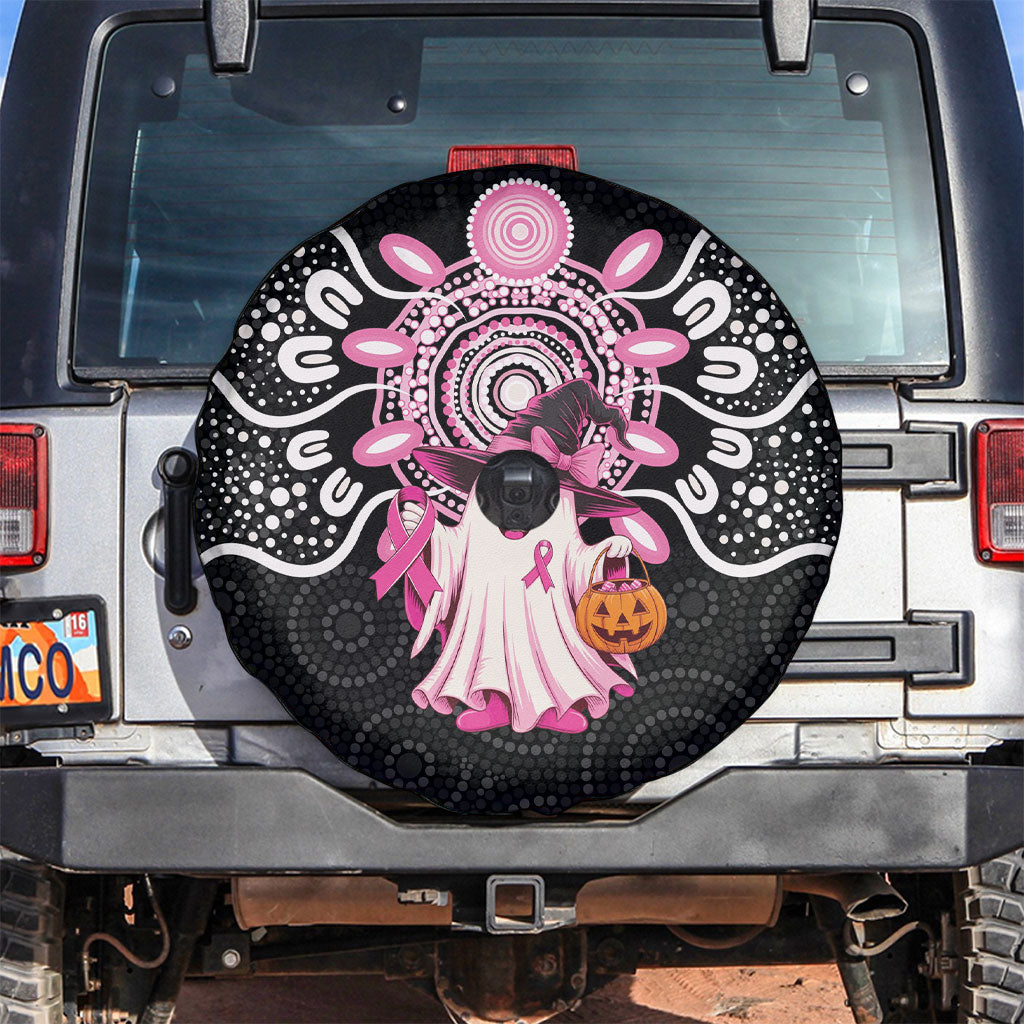 Spooky Pink Ghost Spare Tire Cover Aboriginal Halloween Wear Pink