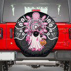 Spooky Pink Ghost Spare Tire Cover Aboriginal Halloween Wear Pink