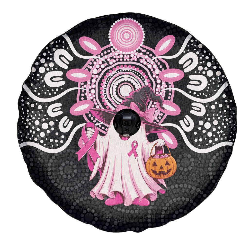 Spooky Pink Ghost Spare Tire Cover Aboriginal Halloween Wear Pink