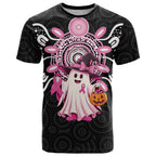 Spooky Pink Ghost T Shirt Aboriginal Halloween Wear Pink