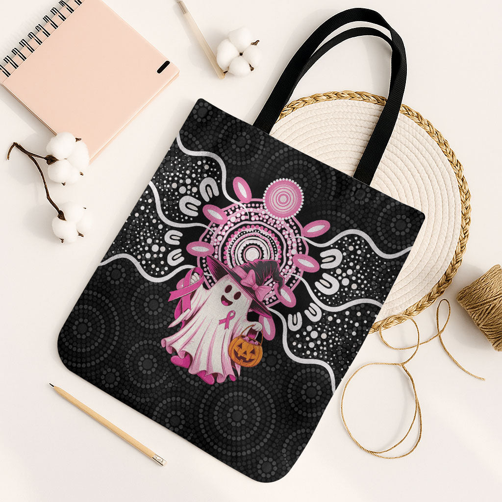 Spooky Pink Ghost Tote Bag Aboriginal Halloween Wear Pink