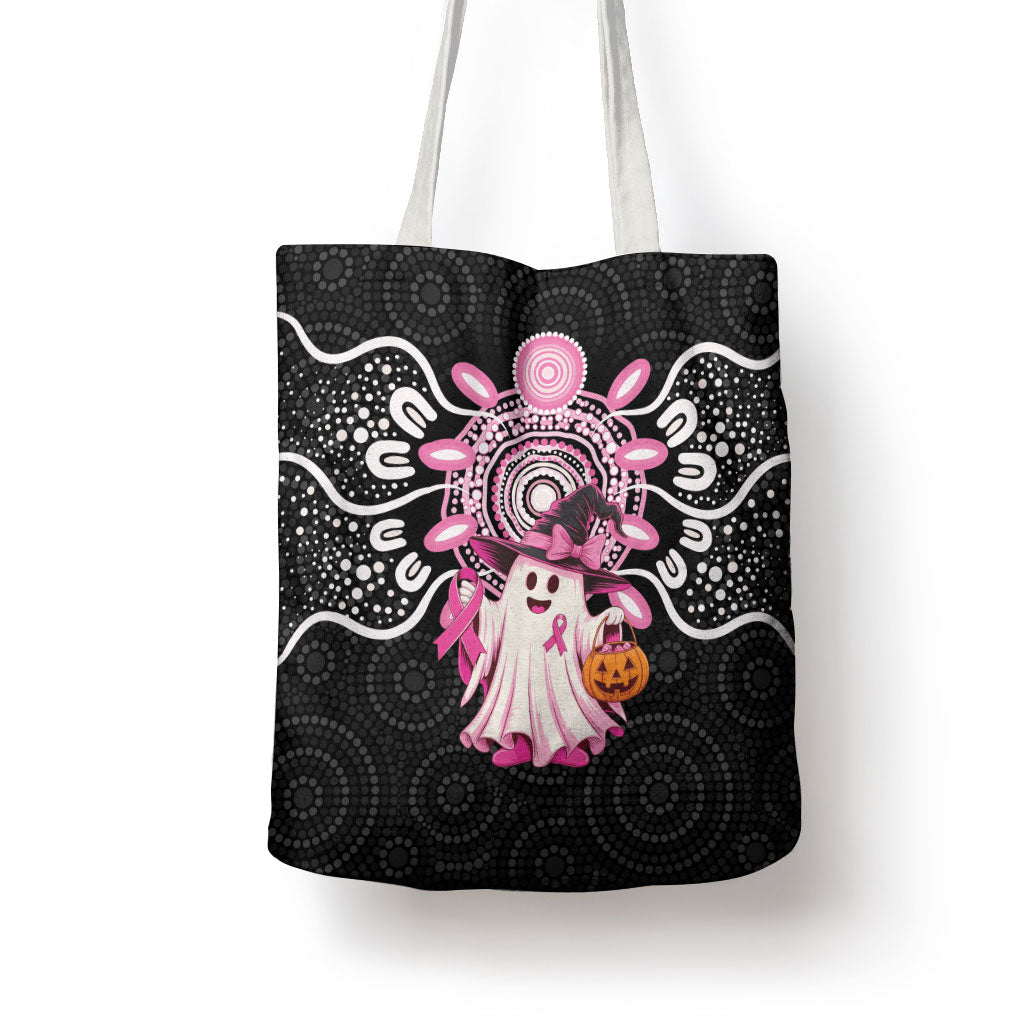 Spooky Pink Ghost Tote Bag Aboriginal Halloween Wear Pink