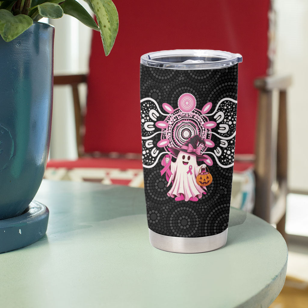 Spooky Pink Ghost Tumbler Cup Aboriginal Halloween Wear Pink