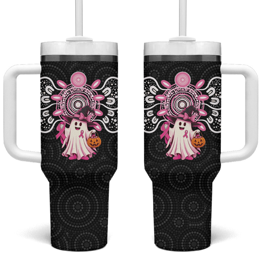 Spooky Pink Ghost Tumbler With Handle Aboriginal Halloween Wear Pink