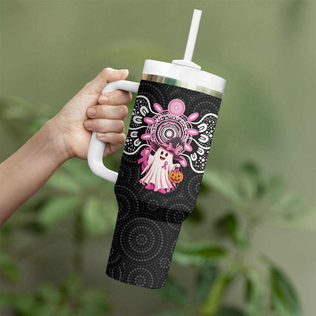 Spooky Pink Ghost Tumbler With Handle Aboriginal Halloween Wear Pink