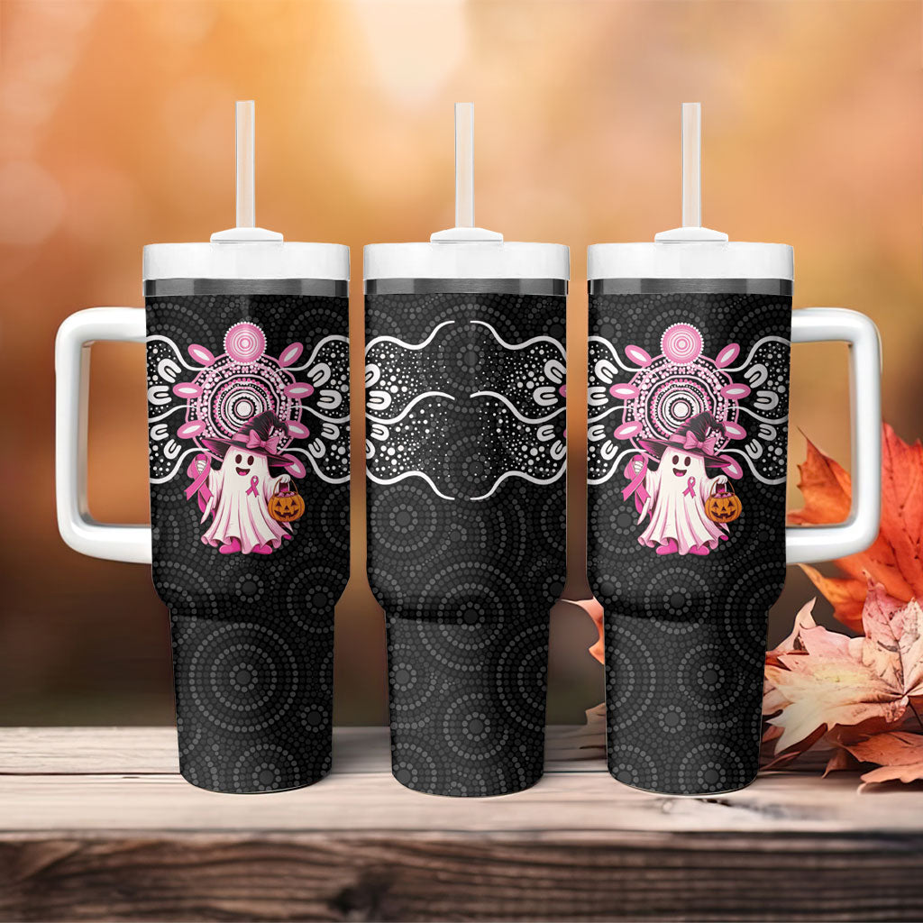 Spooky Pink Ghost Tumbler With Handle Aboriginal Halloween Wear Pink
