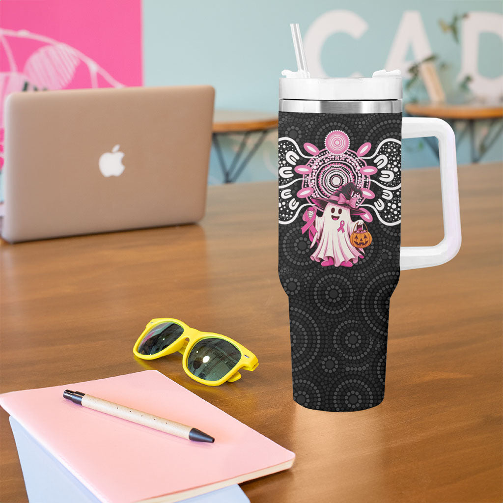 Spooky Pink Ghost Tumbler With Handle Aboriginal Halloween Wear Pink