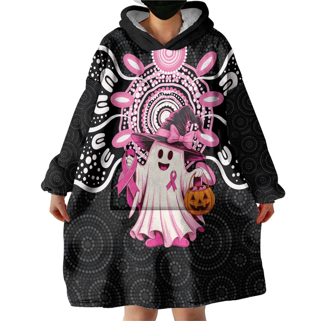 Spooky Pink Ghost Wearable Blanket Hoodie Aboriginal Halloween Wear Pink