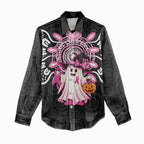 Spooky Pink Ghost Women Casual Shirt Aboriginal Halloween Wear Pink