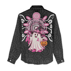 Spooky Pink Ghost Women Casual Shirt Aboriginal Halloween Wear Pink