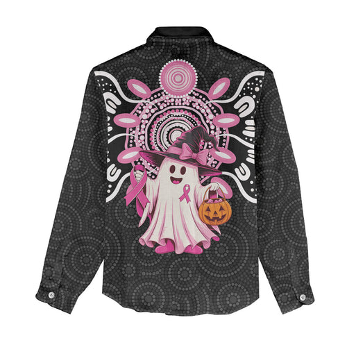 Spooky Pink Ghost Women Casual Shirt Aboriginal Halloween Wear Pink