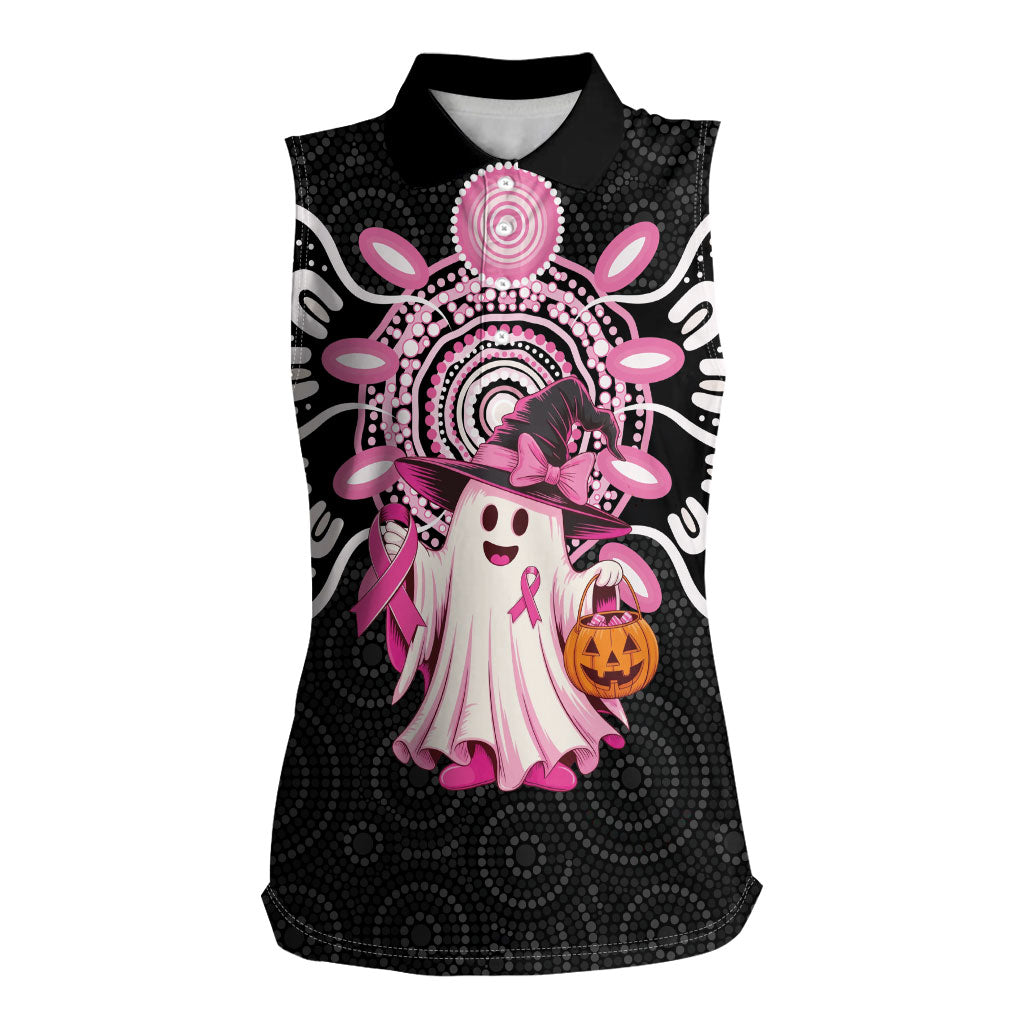 Spooky Pink Ghost Women Sleeveless Polo Shirt Aboriginal Halloween Wear Pink