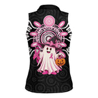 Spooky Pink Ghost Women Sleeveless Polo Shirt Aboriginal Halloween Wear Pink