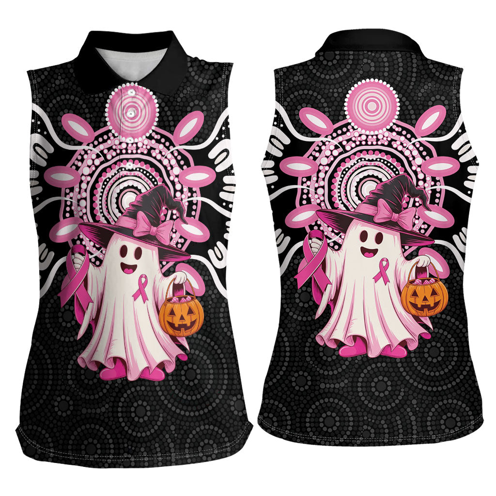 Spooky Pink Ghost Women Sleeveless Polo Shirt Aboriginal Halloween Wear Pink