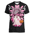 Spooky Pink Ghost Women V-Neck T-Shirt Aboriginal Halloween Wear Pink