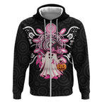 Spooky Pink Ghost Zip Hoodie Aboriginal Halloween Wear Pink