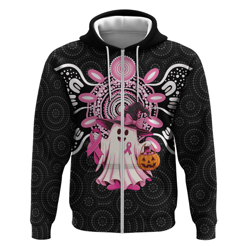 Spooky Pink Ghost Zip Hoodie Aboriginal Halloween Wear Pink