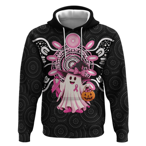 Spooky Pink Ghost Zip Hoodie Aboriginal Halloween Wear Pink