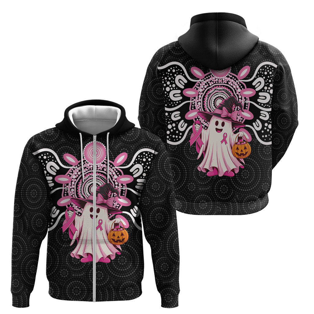 Spooky Pink Ghost Zip Hoodie Aboriginal Halloween Wear Pink