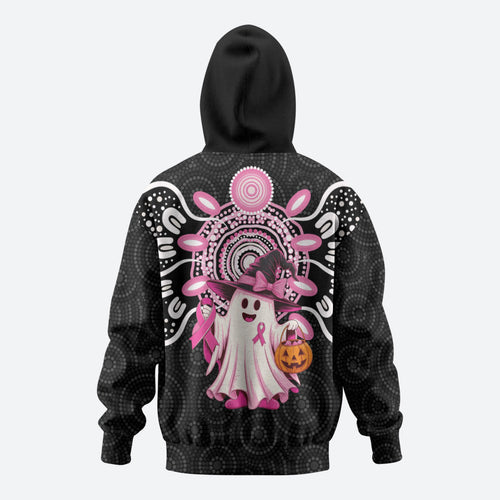 Spooky Pink Ghost Zip Hoodie Aboriginal Halloween Wear Pink