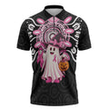 Spooky Pink Ghost Zipper Polo Shirt Aboriginal Halloween Wear Pink
