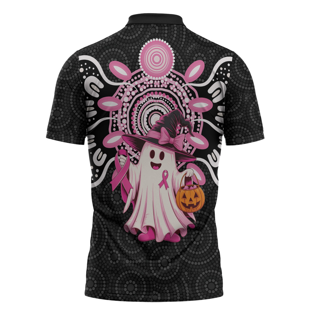 Spooky Pink Ghost Zipper Polo Shirt Aboriginal Halloween Wear Pink