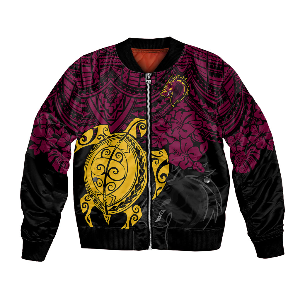 custom-broncos-rugby-bomber-jacket-brisbane-hibiscus-and-turtle-with-polynesian-pattern