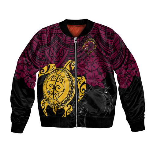 custom-broncos-rugby-bomber-jacket-brisbane-hibiscus-and-turtle-with-polynesian-pattern